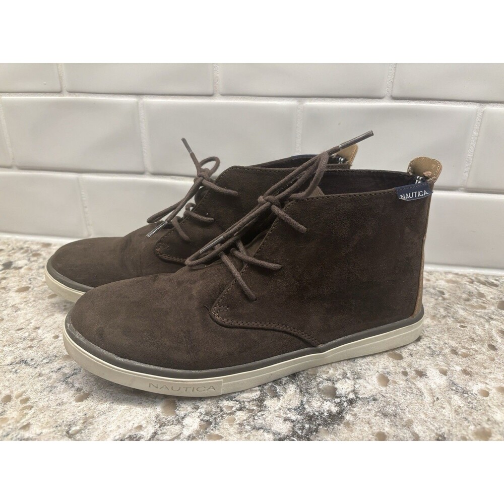 Boys Youth Size 6 Casual Low Boots Lace Up Faux‎ Leather Brown Nautica EUC